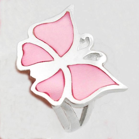 New - Butterfly with Natural Pink Pearl 925 Sterling Silver Ring - Size 6 - Picture 1 of 1
